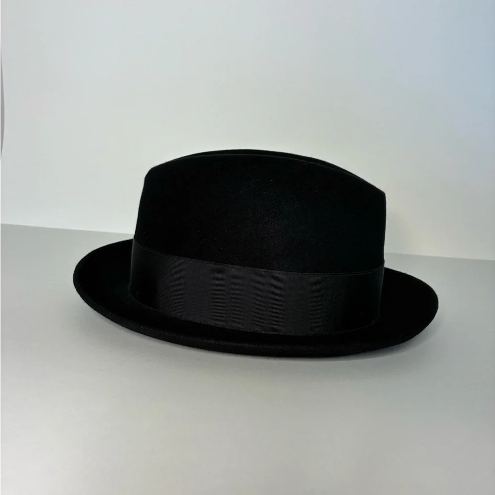 Vintage NOS Dobbs “Daily” Black Fur Felt Fedora Hat 7 1/8 - Picture 3 of 8